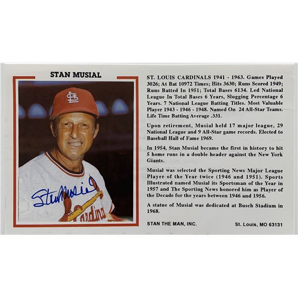 Stan Musial signed stat card