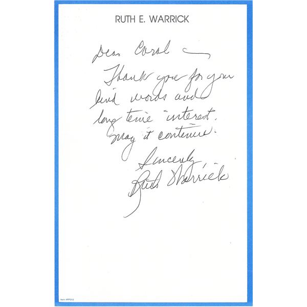 Ruth Warrick signed letter