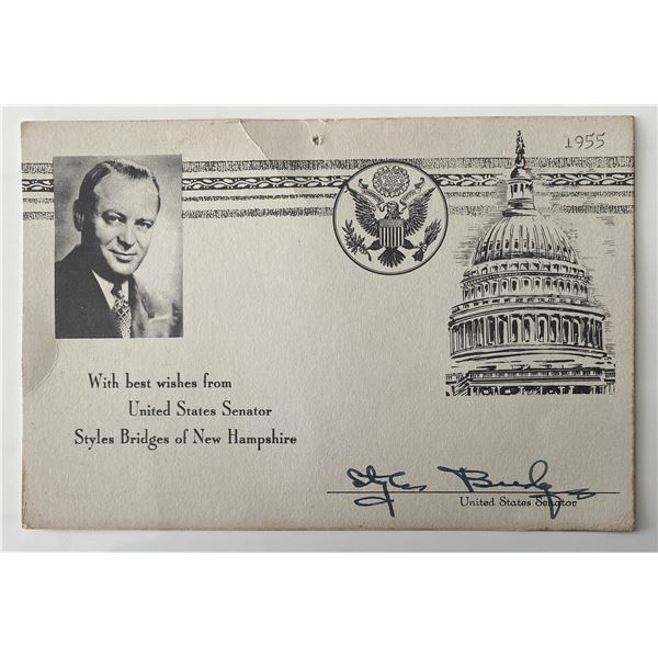 US Senator of New Hampshire Styles Bridges signed card