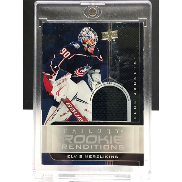 ELVIS MERZLIKINS TRILOGY ROOKIE RENDITIONS JERSEY PATCH ROOKIE CARD