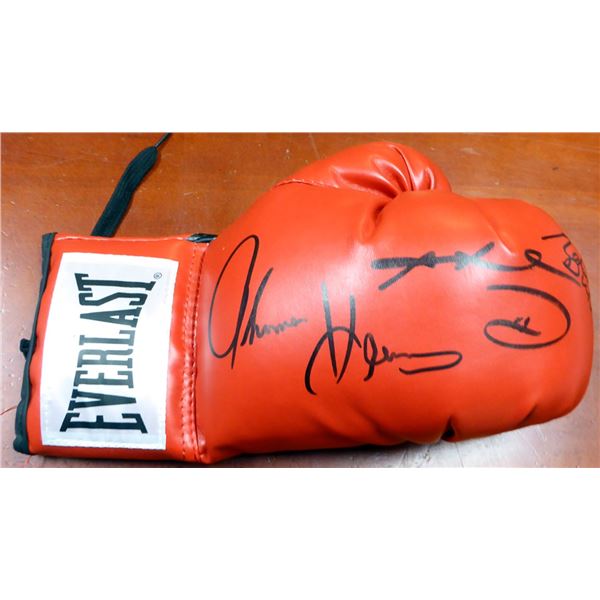 Boxing Greats Autographed Red Everlast Boxing Glove Signed By Sugar Ray Leonard, Hearns & Duran