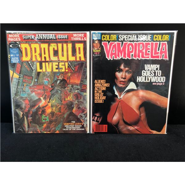 VINTAGE DRACULA LIVES AND VAMPERELLA COMIC MAGAZINE LOT