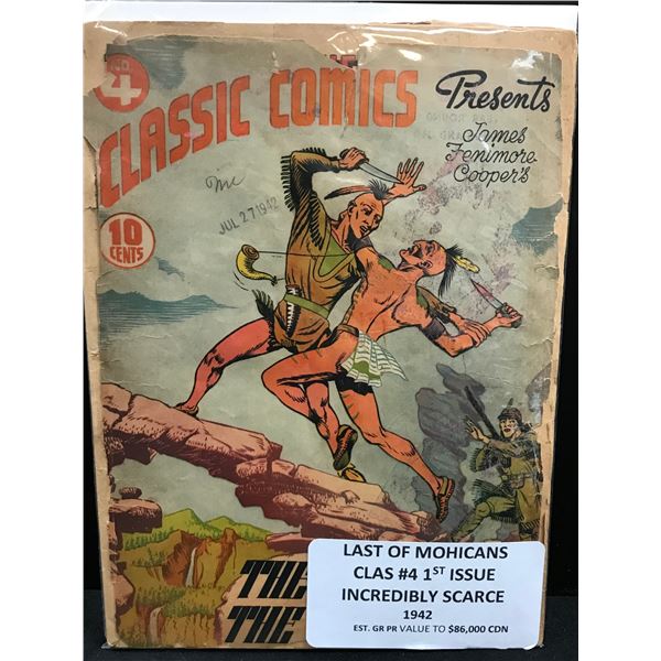 1942 LAST OF THE MOHICANS  #4 , 1ST ISSUE  RARE (CLASSIC COMICS)