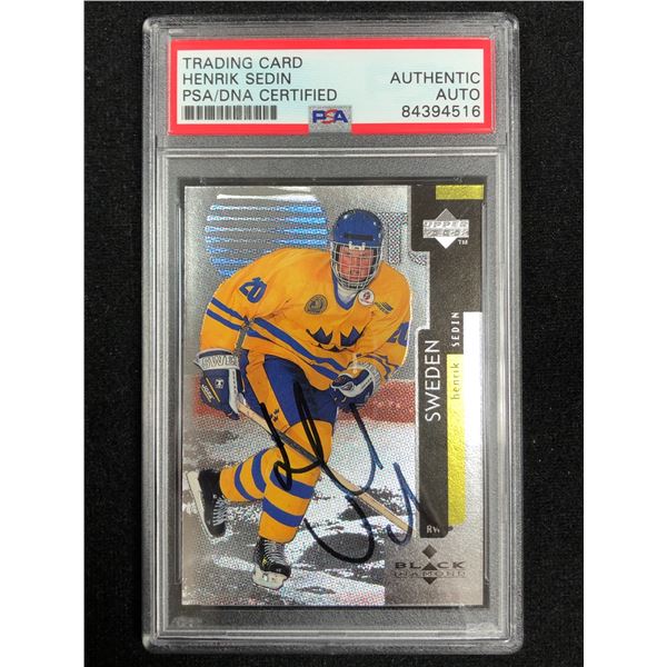 11997-98 UPPER DECK BLACK DIAMOND HENRIK SEDIN SIGNED ROOKIE CARD (PSA AUTHENTIC)