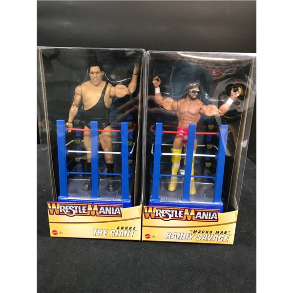 LOT OF 2 MATTEL WRESTLMANIA STATUES (ANDRE THE GIANT, RANDY MACHO MAN SAVAGE)