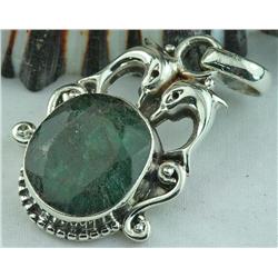 65ctw  Faceted Emerald Sterling Pendant (JEW-1313)