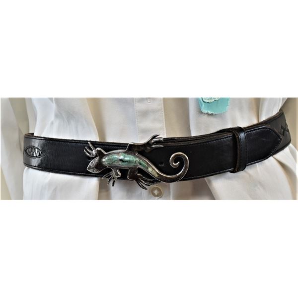 Sterling Silver Chrysocolla Lizard Belt Buckle