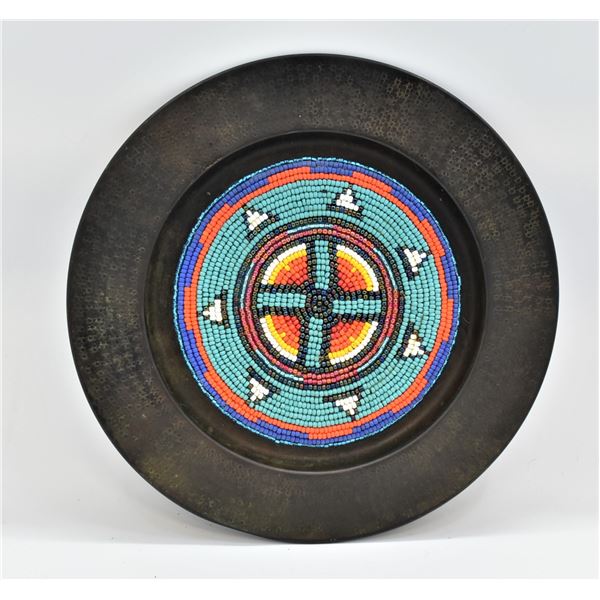Sioux Hand Beaded Metal Tray by Kills Thunder