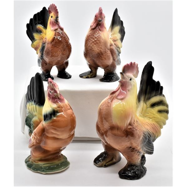 Mid Century Glazed Ceramic Pottery Chickens