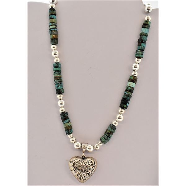 Vintage Turquoise Heishi Bead Pendant Necklace