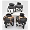 4 Tarahumara Pots and 3 Metal Stands