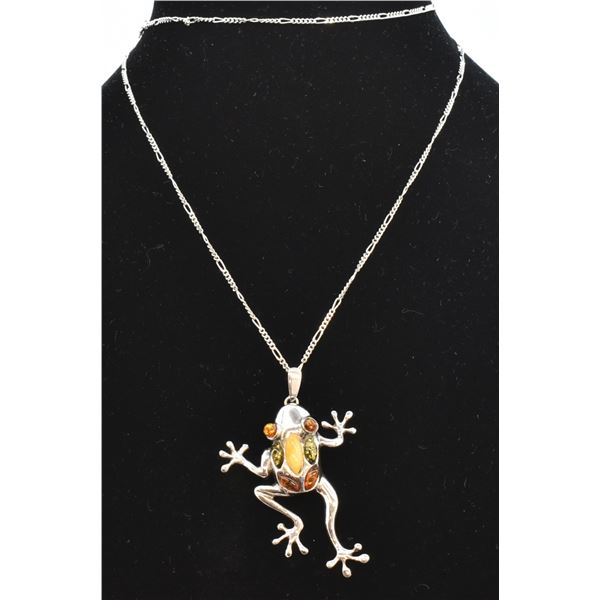Sterling Silver Inlay Frog Pendant Necklace
