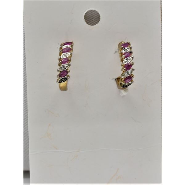 J C Jewels Ruby and Diamond Chip Earrings