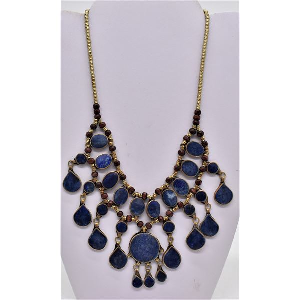 Moroccan Brass and Lapis Multi Pendant Necklace