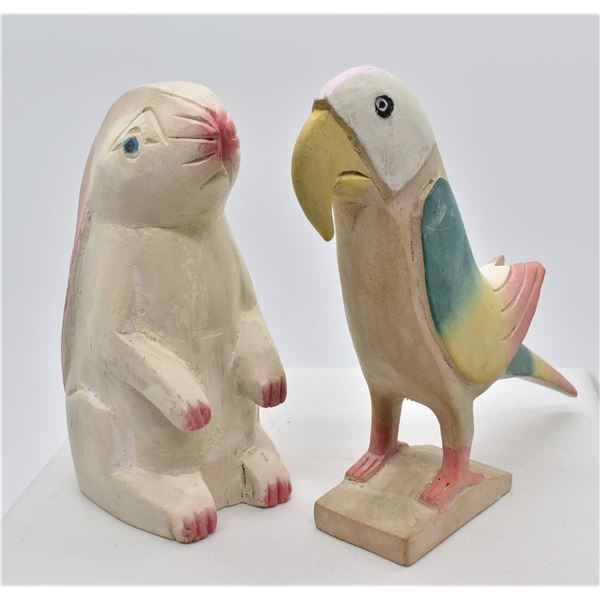 2 Ethnic Carved Wood Animals