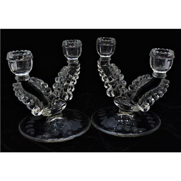 2 Susquehanna Clear Pressed Glass Candlesticks
