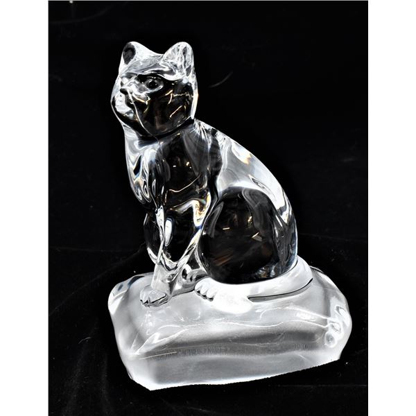 Lead Crystal Cat Figurine with Frosted Glass Base