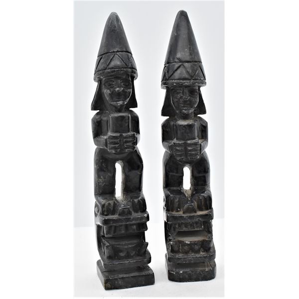 2 Ethnic Carved Soapstone Totems