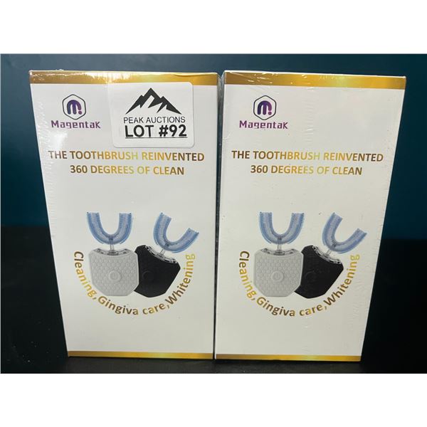 Lot of 2 Magentak Ultrasonic Automatic Toothbrushes w/ Teeth Whitening Lights