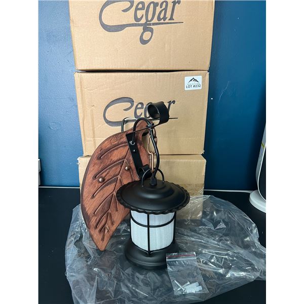 Lot of 3 Cegar Rustic Hanging Lantern Style Wall Lights w/ Leaf Design