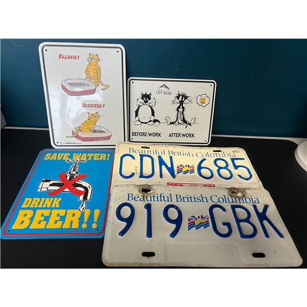 Lot of 4 Assorted Signs/License Plates (*Used)
