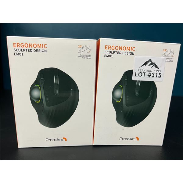 Lot of 2 ProtoArc EM01 RGB Advanced Wireless Trackball Mouse