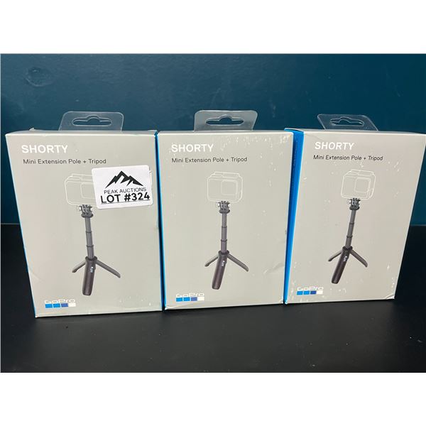Lot of 3 "Shorty" Mini Extension Pole + Tripod Mount for GoPro Cameras