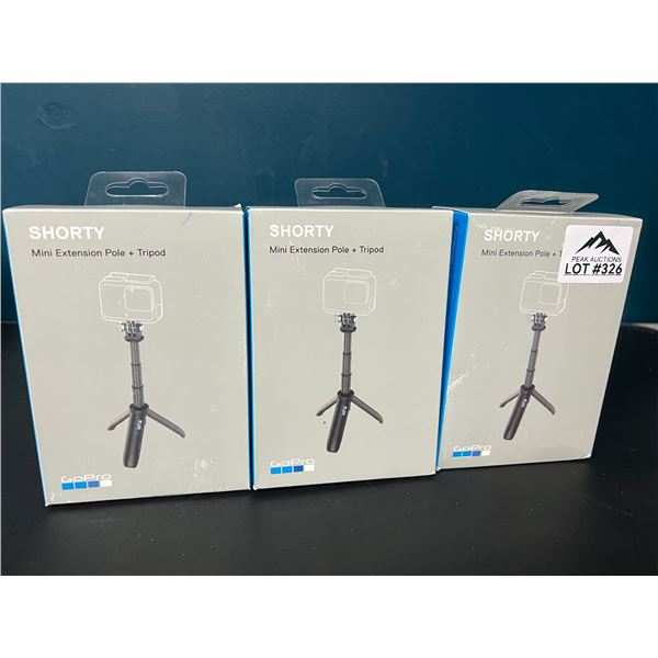 Lot of 3 "Shorty" Mini Extension Pole + Tripod Mount for GoPro Cameras