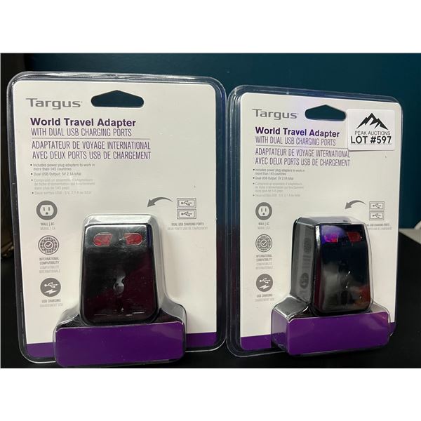 Lot of 2 Targus World Travel Adapters w/ Dual USB Charging Ports