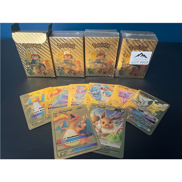 Lot of 4 Packs of Fan Art Gold Foil Pokemon Cards