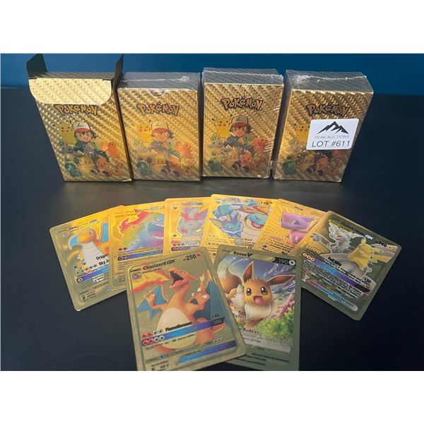 Lot of 4 Packs of Fan Art Gold Foil Pokemon Cards