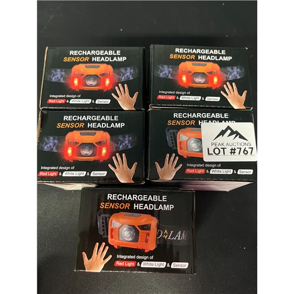 Lot of 5 Rechargeable Sensor Head Lamps/Lights