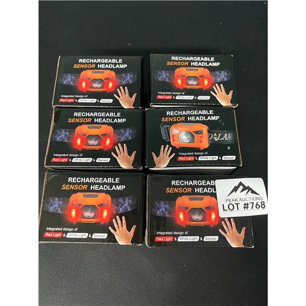 Lot of 6 Rechargeable Sensor Head Lamps/Lights