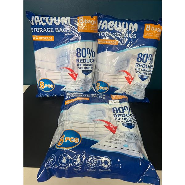 Lot of 3 Multi-Packs of Vacuum Storage Bags (8 Large & Jumbo Bags per Pack)