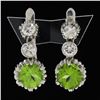 Image 2 : Vintage Platinum 5.20 ctw Peridot & Diamond Textured Three Stone Dangle Earrings