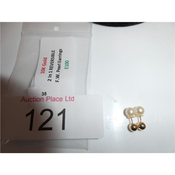 New 2 in 1 reversible 10K gold pearl earrings