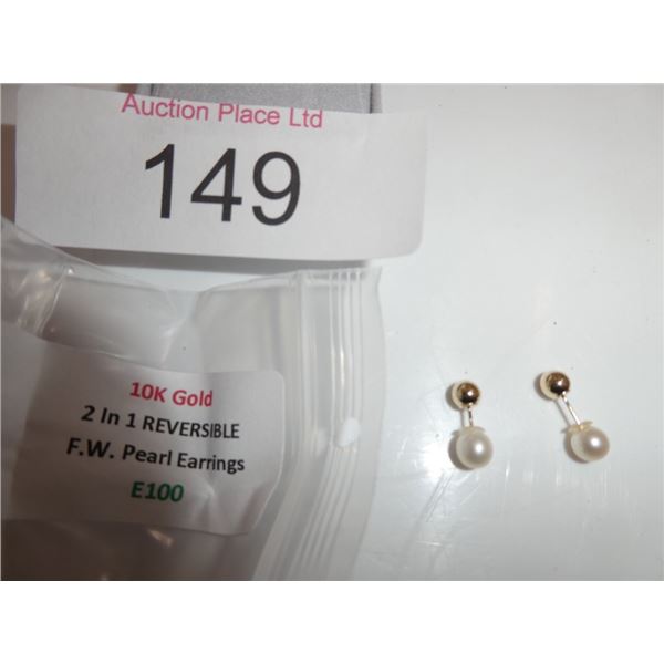 2 in 1 reversible 10K gold pearl earrings