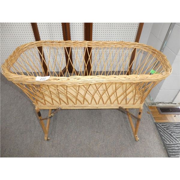 wicker basket on folding legs w/ wheels