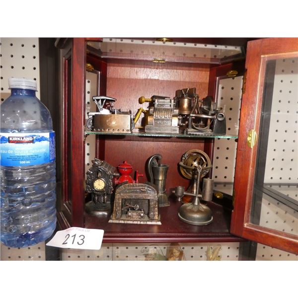 wooden display case w/ ornate pencil sharpeners