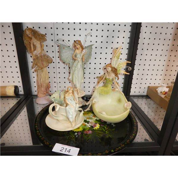 fairy figurines, serving tray