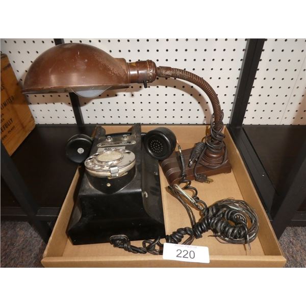 vintage rotary phone & table lamp