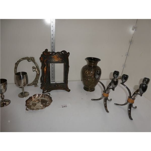 vase, tray, candle holders, cups, etc