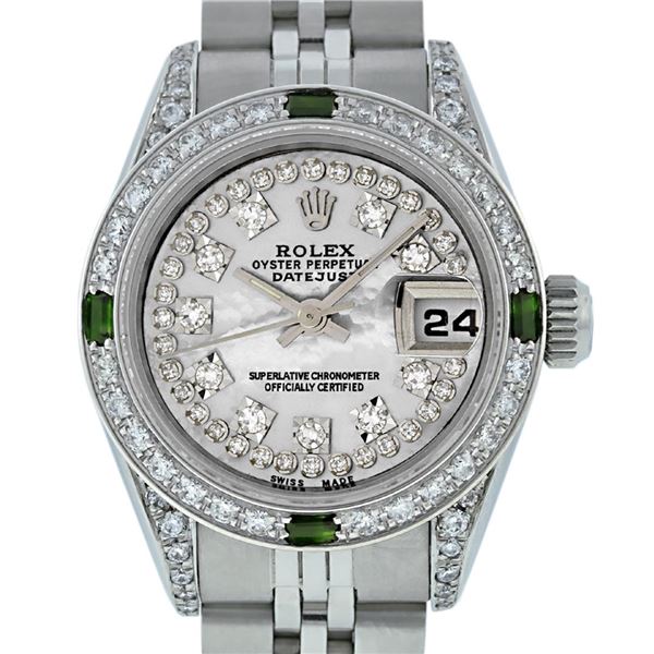 Rolex Ladies Stainless Steel Quickset MOP Diamond Lugs Wristwatch