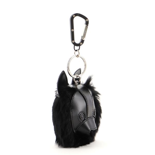 Christian Dior Cookie Bag Charm Leather and Fur Black