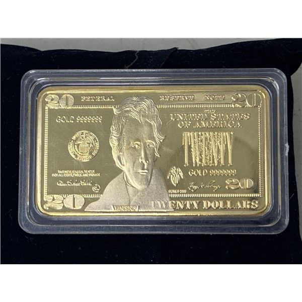 USA 20 dollar gold plated wafer bar new encapsulated