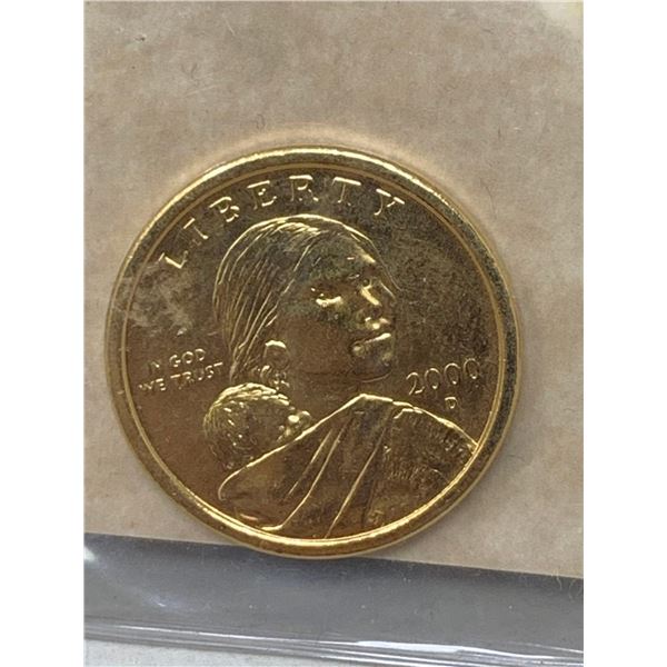 First Commemorative Mint 24 Karat Gold Plated 2000 Sacagawea Dollar