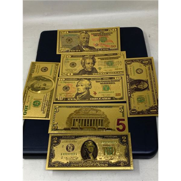 Complete Set of Gold Foil USA Bills $1.00 - $100.00 Lot of 7