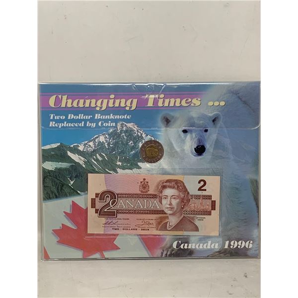 Royal Canada Mint Changing Times Two Dollar Bill and Twoonie 1996 Set