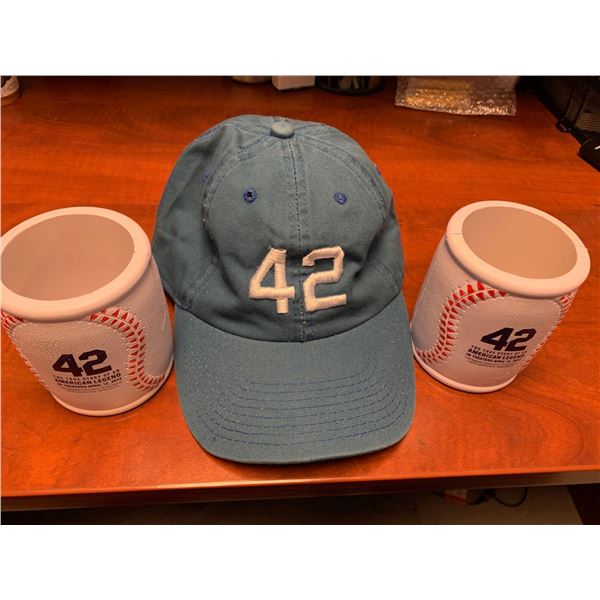 Jackie Robinson #42 Movie collectibles hat and 2 koozies