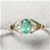 Image 1 : 10K Yellow Gold Emerald(0.45ct) Diamond(0.07ct) Ring (~Size 6.25) (~weight 1.33g), Made in Canada, A